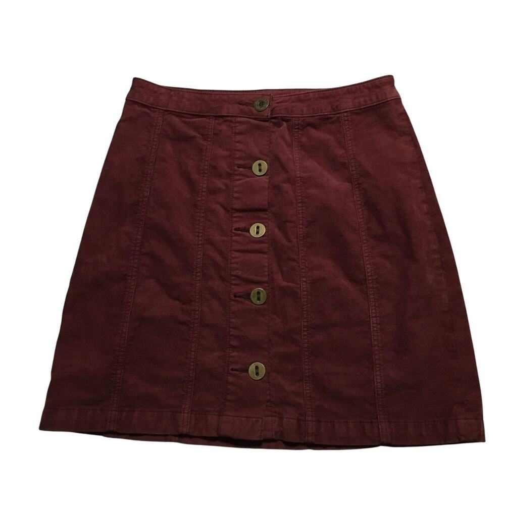 Pilcro and the Letterpress Burgundy Button-Front Mini Skirt